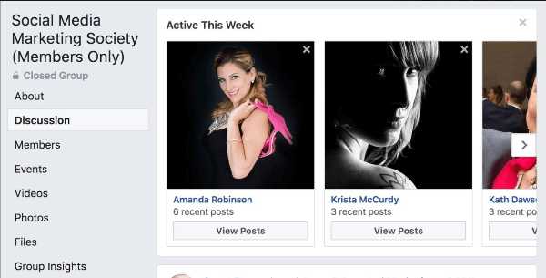 Facebook evidențiază membrii grupului care au fost cei mai activi săptămâna aceasta în grup.