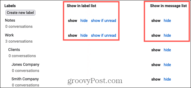 Afișați sau ascundeți etichete în Gmail
