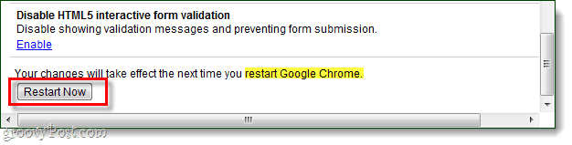 reporniți chrome pentru a salva modificările