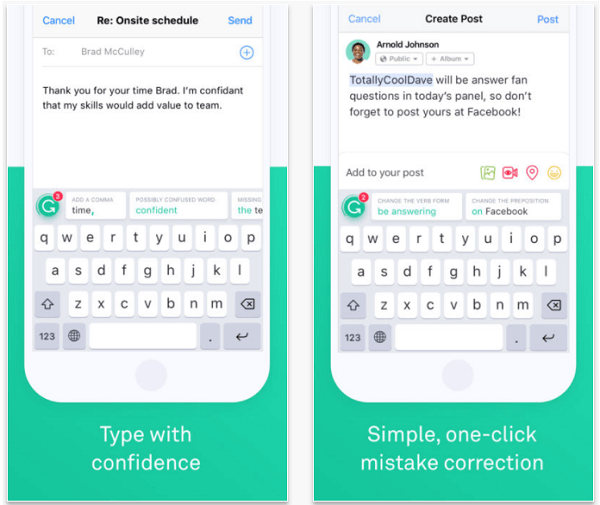 Instalați aplicația Grammarly Keyboard pentru a vă ortografia și verifica gramatical postările pe mobil.