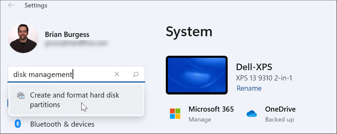 deschideți managementul discului pe setările Windows 11