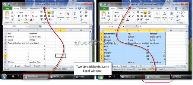 două foi de calcul Excel aceeași fereastră