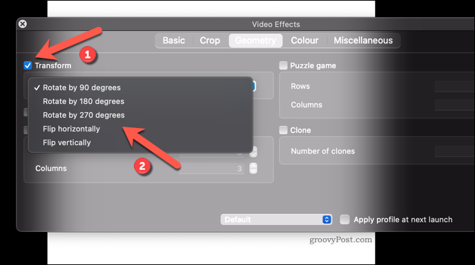 Aplicarea unui efect de rotație video pe VLC pe Mac