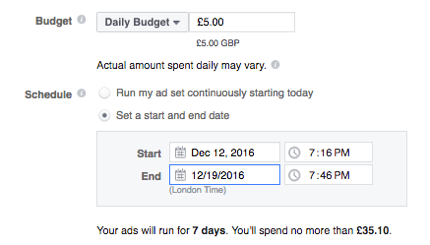 Configurați un buget pentru anunțul dvs. Facebook.