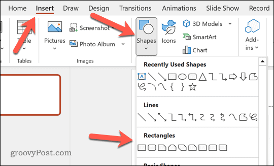 Inserați o formă în PowerPoint