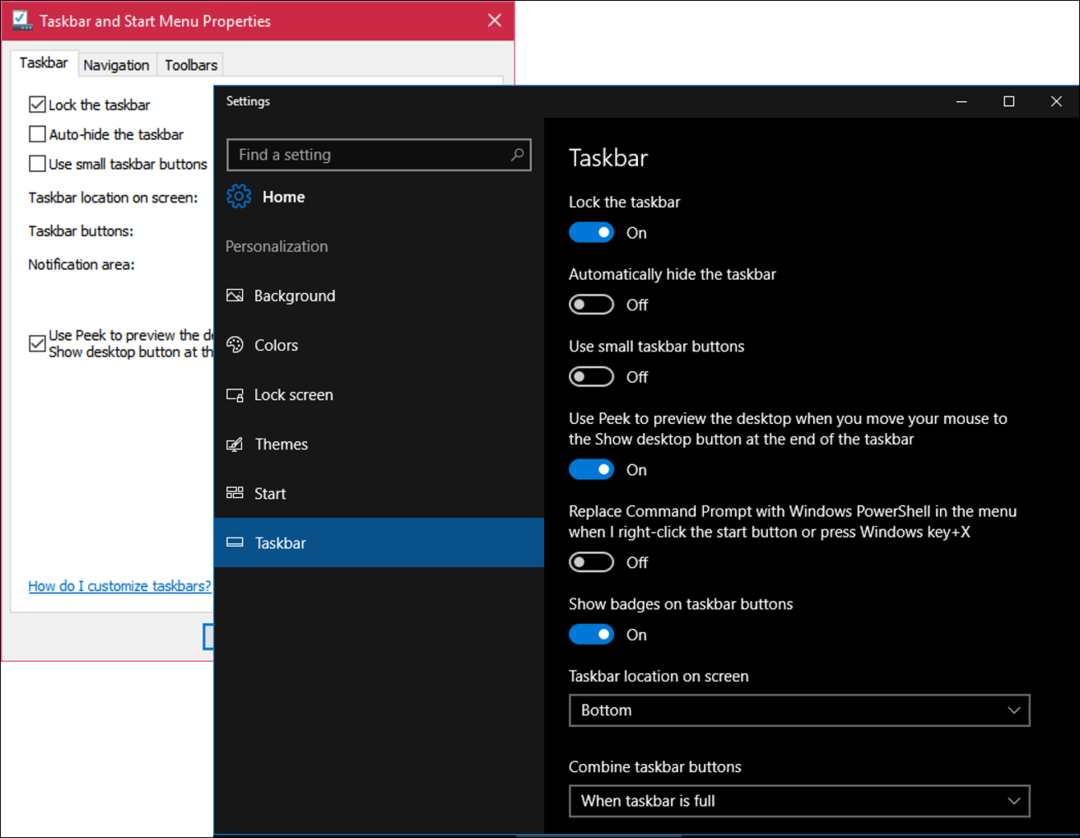 Personalizați Setările barei de activități pe Windows 10