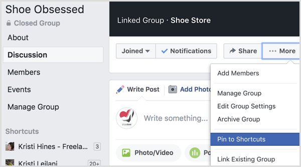Facebook adaugă grup la comenzi rapide