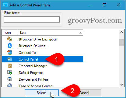 Adăugați o casetă de dialog Element de panou de control în Win + X Editor de meniu