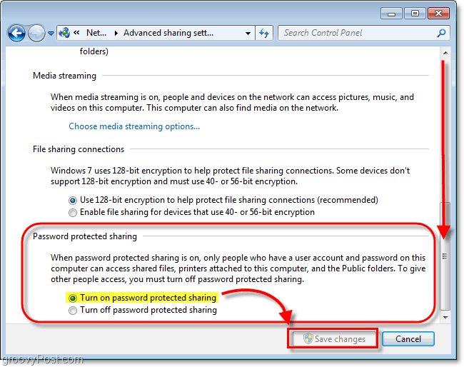 activați protecția prin parolă a fișierelor partajate local în Windows 7