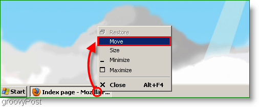 Captura de ecran Windows XP - Mutare fereastră