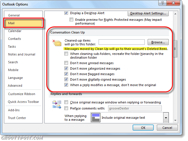 Cum să curățați folderele și conversațiile Outlook 2010