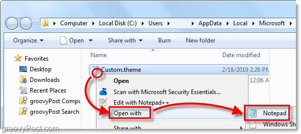 deschideți fișierul cu temă Windows 7 folosind un bloc de notițe sau orice alt cititor de text