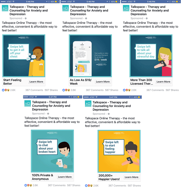 talkpace facebook carusel ad