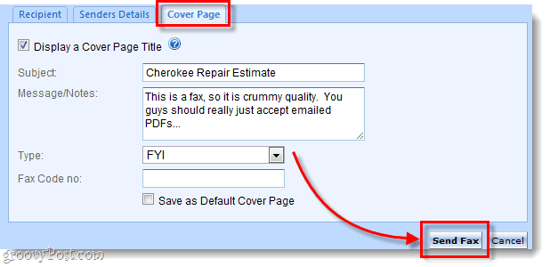 personalizați pagina dvs. de acoperire a faxului