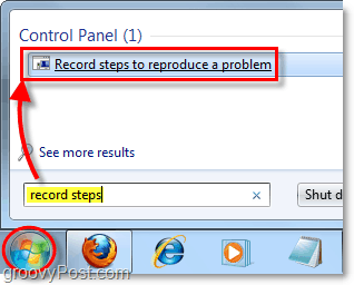 faceți clic pe Windows 7 start orb și căutați pașii înregistrării