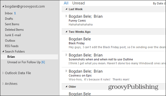 Outlook 2013 dosare de căutare Brian