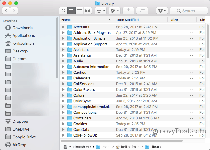 Folderul Biblioteca din folderul Acasă în Finder pe Mac