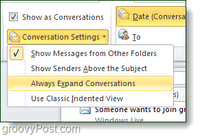 Setări de conversație Outlook 2010