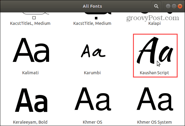 Font în lista Toate fonturile