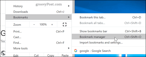 Accesarea Bookmarks Manager în Chrome