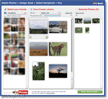 HotPrints vă permite să alegeți dintre propriile fotografii încărcate sau de la prietenii de pe Facebook