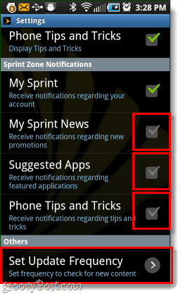 dezactivează notificările sprint Android