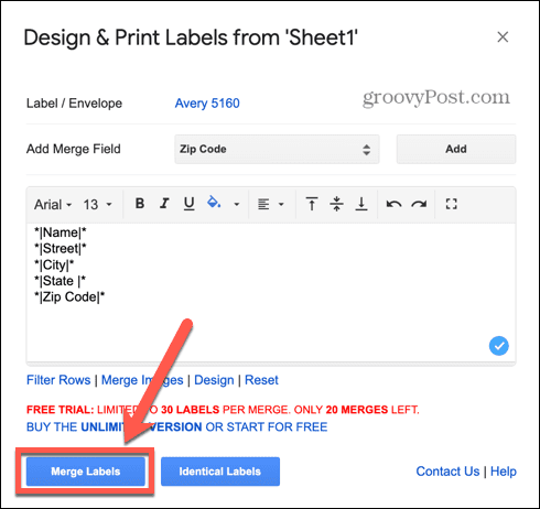 google sheets îmbina etichetele