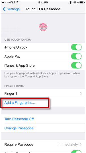 Atingeți Adăugați o amprentă digitală - Adăugați amprentă digitală la ID-ul tactil