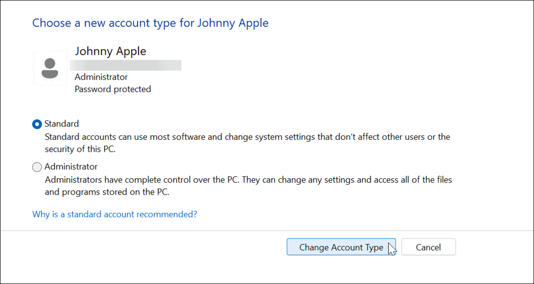 Cum să schimbați tipul de cont pe Windows 11