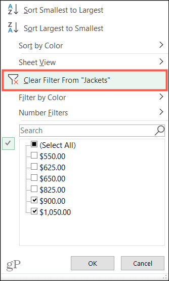 Ștergeți filtrele în Excel