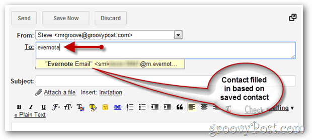 Mod de folosire a e-mailului pentru a trimite informații către Notebook Evernote