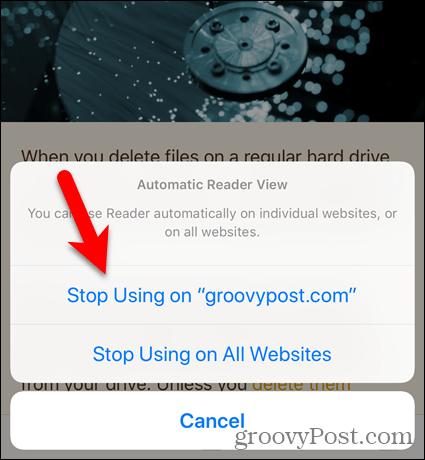 Încetați să utilizați Reading View pe un site web sau pe toate site-urile din Safari pentru iOS