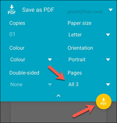 Opțiuni de imprimare în Android pentru Foi de calcul Google