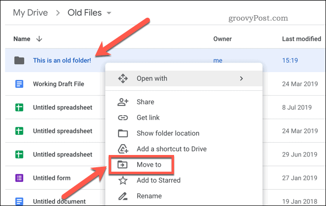 Mutarea unui folder în Google Drive