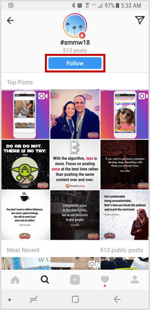 Instagram urmărește hashtag