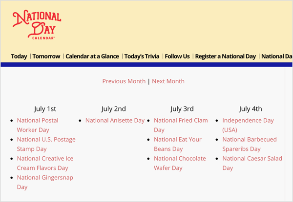 Calendarul Zilei Naționale este o resursă pentru sărbătorile de nișă aleatorii care se aliniază obiectivelor dvs. de marketing.