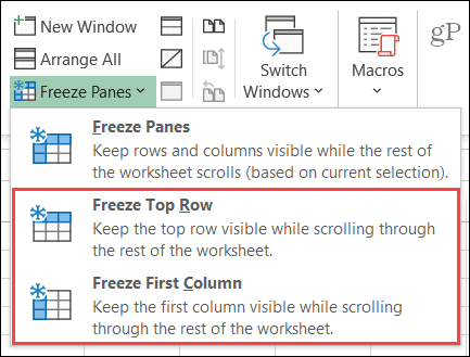 Înghețați coloana sau rândul în Excel pe Windows