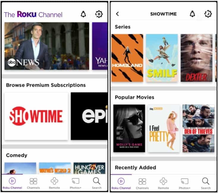 Canale premium Aplicația Roku Channel iOS