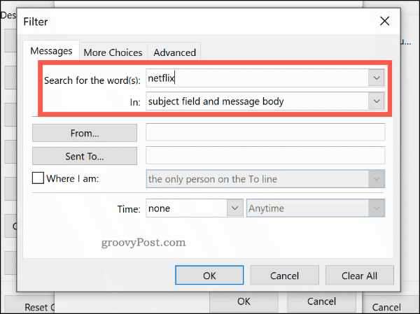 Formatarea condiționată pe cuvinte cheie în Outlook