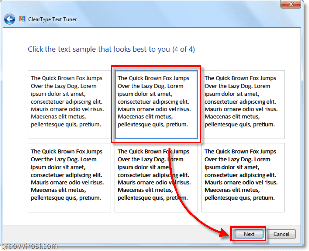 pasul 4 al calibrării ClearType în Windows 7