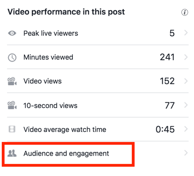 Faceți clic pe Public și implicare pentru a vedea statistici video mai detaliate pe Facebook.