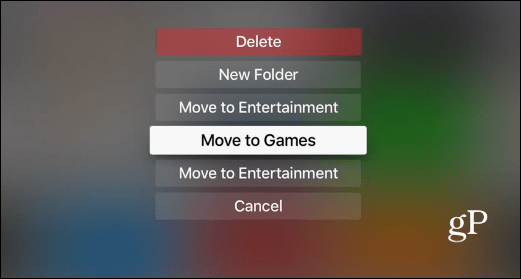 opțiuni de folder Apple TV