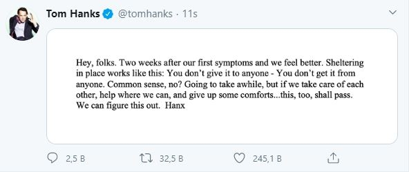 Tom Hanks s-a vindecat