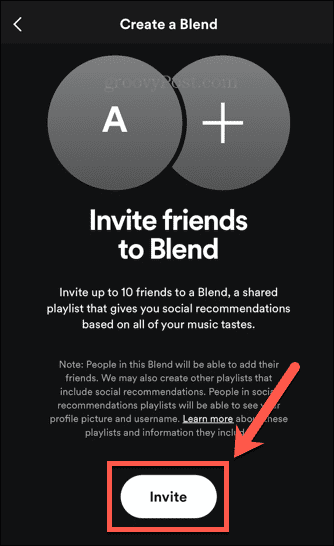 butonul de invitație spotify