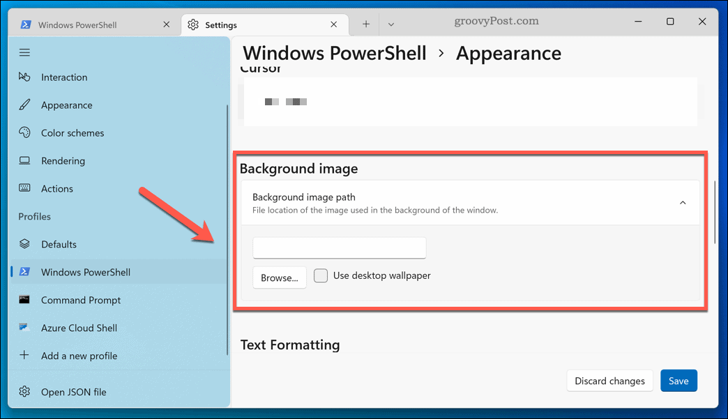 Aplicarea unui nou fundal la aplicația de terminal Windows 11