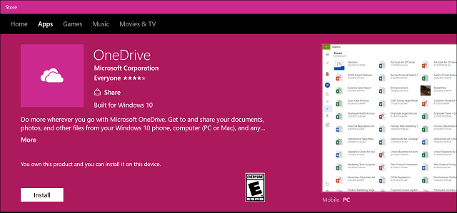 Windows 10 aplicații OneDrive