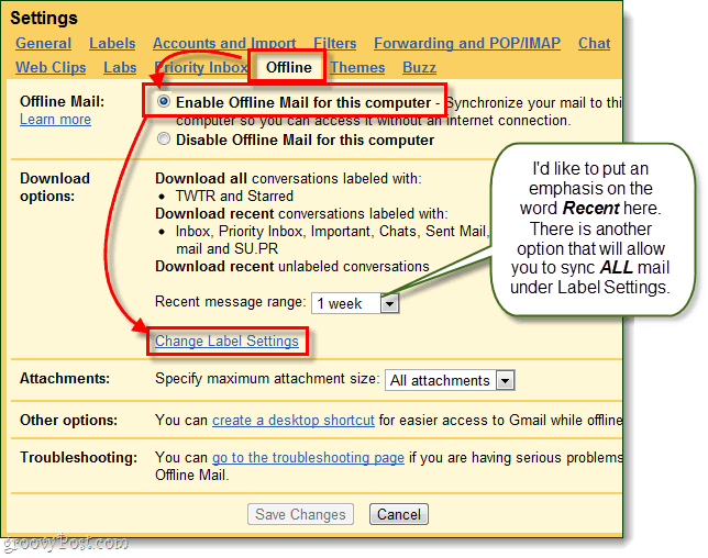 gmail activează e-mailul offline pentru computer și modifică setările etichetelor
