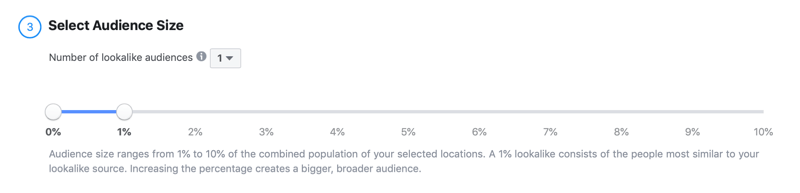 selectați dimensiunea publicului pentru Facebook asemănător