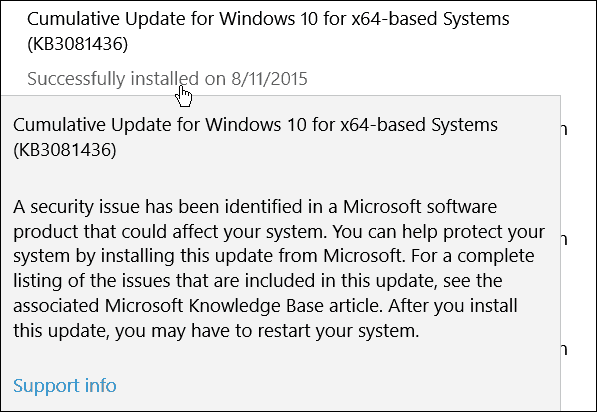 A doua actualizare cumulativă a Microsoft pentru Windows 10 (KB3081436)