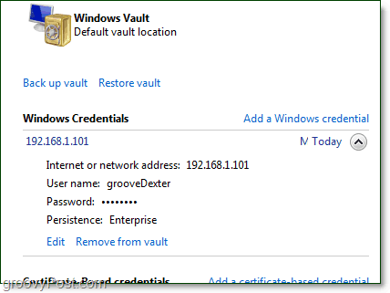 o acreditare stocată poate fi editată din Windows 7 seif